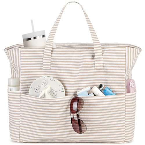 Large Beach Bag for Women (Khaki White)