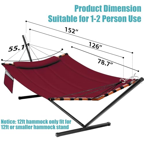 12FT 2 Person Hammock with Stand V (Red)