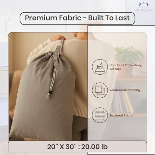LFH Home Cotton Rich Large Laundry Bag with Handle (20”x30” (Pack of 4) / Grey)