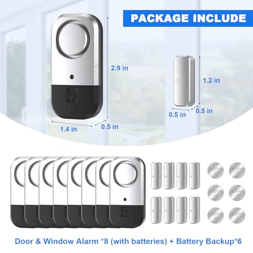 Door Window Alarm Sensors (8 Pack / Silver Gray)