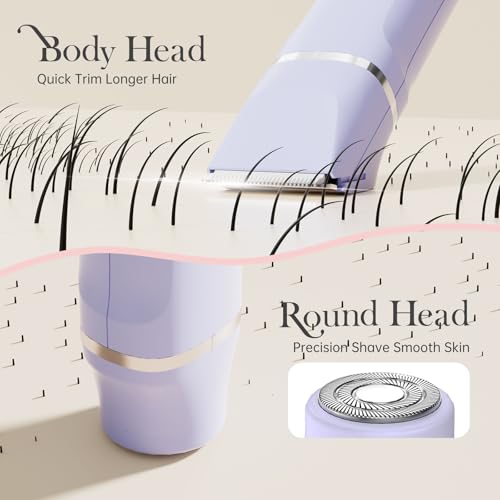 2-in-1 Bikini Trimmer for Women, Women's Electric Razor, Face Shaver (Purple)