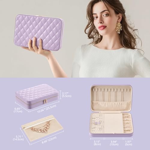 Travel Jewelry Case for Women Girls (Purple / Large (10"W*6.69"D*2.17"H))