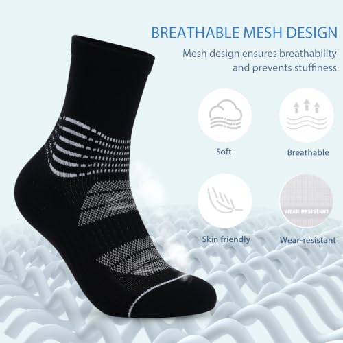 Crew Compression Socks for Women Men with Ankle Arch Support Plantar Fasciitis Relief 3 Pairs (Large / Black(3 Pairs))