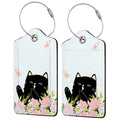 Smiling Black Cat Among Flowers 2 Pack Luggage Tag for Suitcase (Smiling Black Cat Among Flowers)