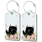 Smiling Black Cat Among Flowers 2 Pack Luggage Tag for Suitcase (Smiling Black Cat Among Flowers)