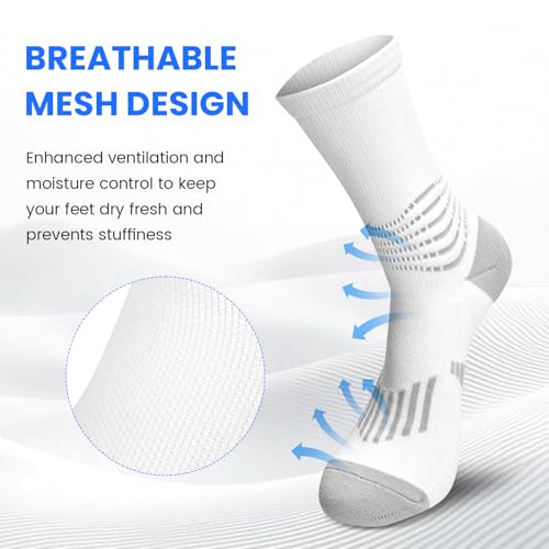 Crew Compression Socks Athletic Running Socks for Men Women Plantar Fasciitis Relief 3 Pairs (Medium / Dark Blue(stripe 3 Pairs))