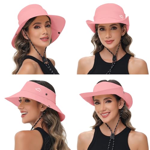 Sun Hats for Women Bucket Hat UV Protection Fishing Hat Wide Brim Safari Hats 2 in 1 Zip (1pack-pink)