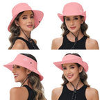 Sun Hats for Women Bucket Hat UV Protection Fishing Hat Wide Brim Safari Hats 2 in 1 Zip (1pack-pink)