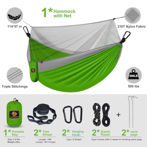 Camping Hammock with Net (Green & Grey / X-Large)