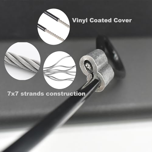 5 Pcs 5mm Wire 24 inch Vinyl Coated Stainless Steel Cable with Loops Short Wire Rope Lanyard Lock Security Chain Link for Outdoor Gates (5mm(T) X 24 in(L) 5PCS / Black)
