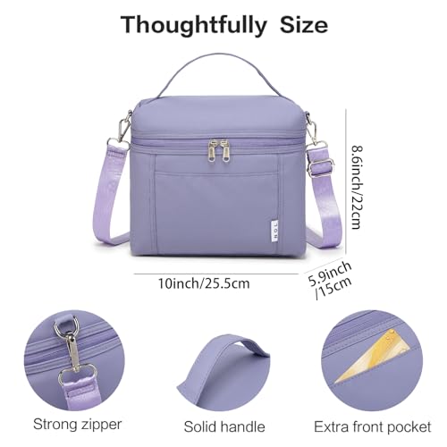 NOL 8L Insulated Lunch Bags for Women Cooler Bag Lightweight Nylon Waterproof Lunch Box For Work (Light Purple / Medium (8 Liters))