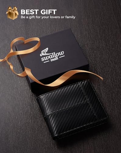 Wallet for Men RFID Blocking Genuine Leather Bifold Wallets (dark blackstripe)
