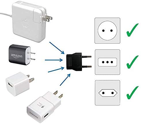 United States to Portugal Travel Power Adapter to Connect North American Electrical Plugs to Portuguese Outlets for Cell Phones (6-Pack / Black)