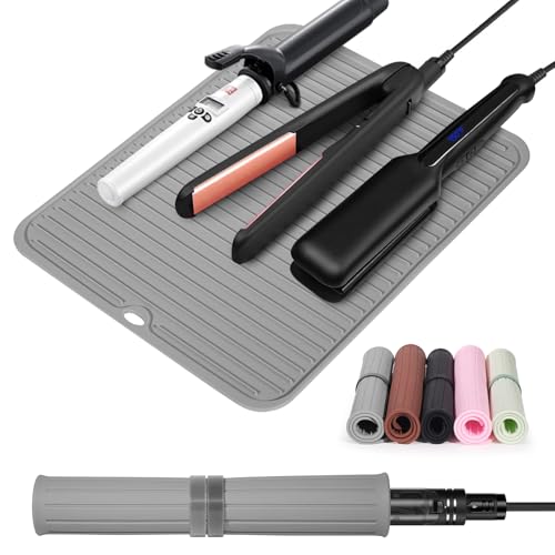 Heat Resistant Large Silicone Mat for Hair Styling Tools (Gray)