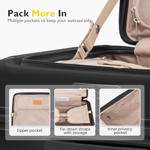 Top Opening Carry on Luggage with Narrow Trolley Handle (Black / 20 Inch)
