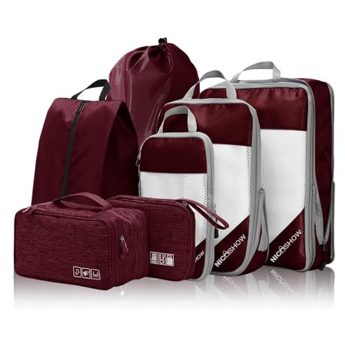 7 Set Compression Packing Cubes for Travel (Wine / 7 pcs)