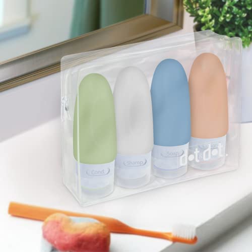Leak Proof Travel Bottles (2oz 4pc - White,Blue,Green,Orange)