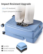 Expandable Top Opening 24 Inch Checked Luggage with Spinner Wheels (Blueberry Blue / Checked-Medium 24-Inch)