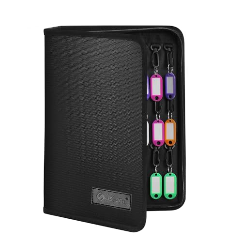 Zippered Key Organizer Case Waterproof and Fireproof Key Binder with 36 Hooks and Tags (36 / Black)