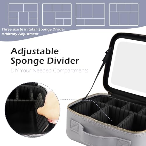 Travel Makeup Bag Cosmetic Bag Makeup Organizer Bag with Lighted Mirror (Z-Grayish / Small)