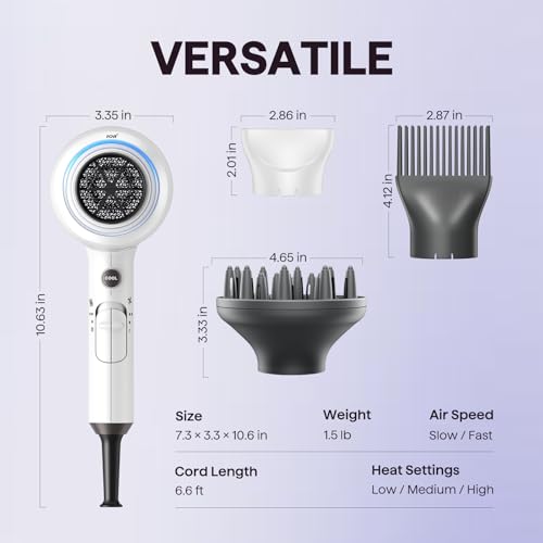 Blown Away Ionic Hair Dryer with Diffuser for Curly Hair (White)