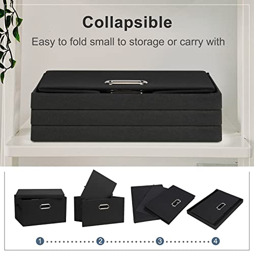 Medium 15" 21 Quart Collapsible Stackable Storage Bins with Lids (Black / Medium -1 Pack)