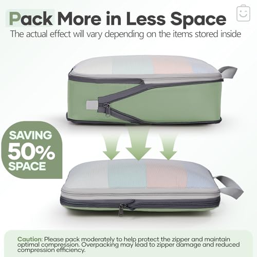 9 11 Set Compression Packing Cubes for Travel Essentials (Matcha Green / 9 set)