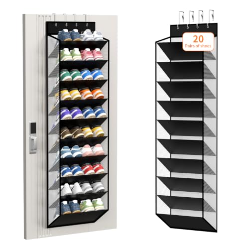 10 Tier Over Door Mesh Shoe Organizer with Large Deep Pockets (Piano White-1 Pack of 10)