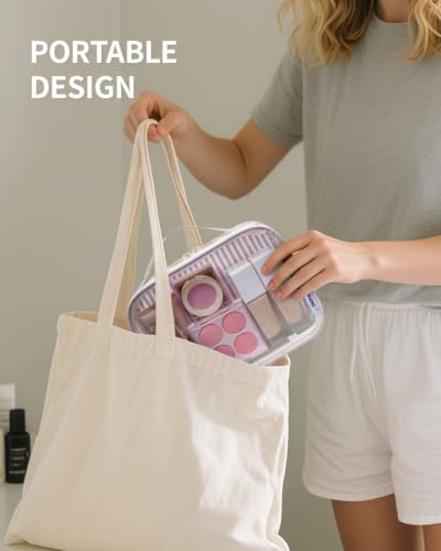 TSA Approved Clear Toiletry Bag for Travel (Y-Dusty Pink Stripe)