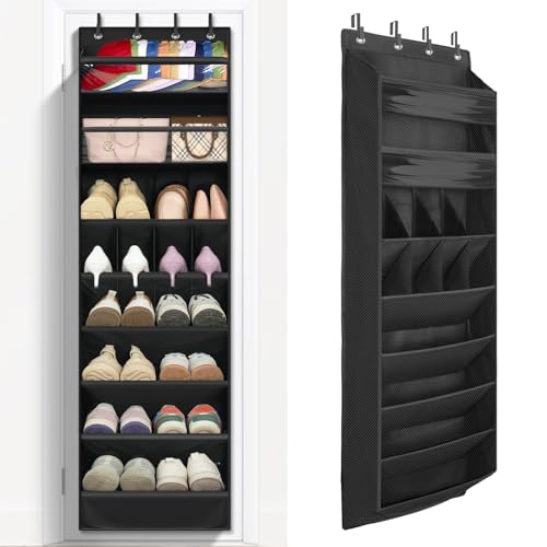 1 Pack 8 Shelves Over The Door Shoe Organizer (BLACK / 25+ Pairs)