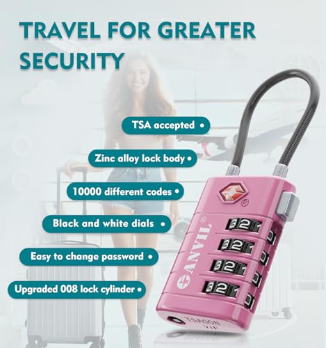 TSA Approved Luggage Locks with Search Alert Indicator (Rose Purple)