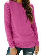 Long Sleeve Shirts for Women Casual Crewneck Tops Basic Tees (XX-Large / 01rosered)