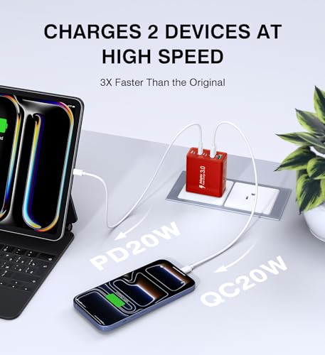 2Pack USB C Fast Charger Block (Red)