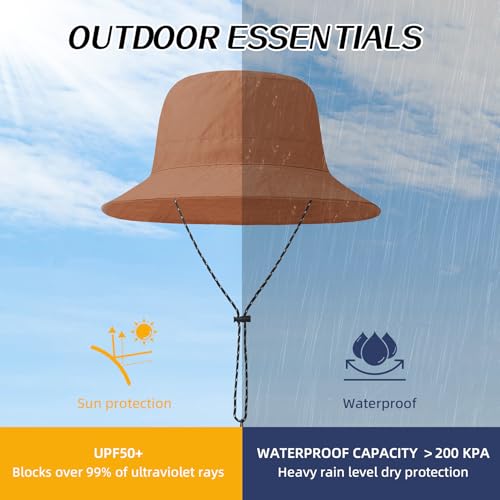 Waterproof Bucket Hats for Woman UPF 50+ Sun Hat Brick Red (Brick Red)