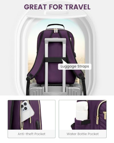 Laptop Backpack Purse for Women (Deep Plum / 15.6-Inch)