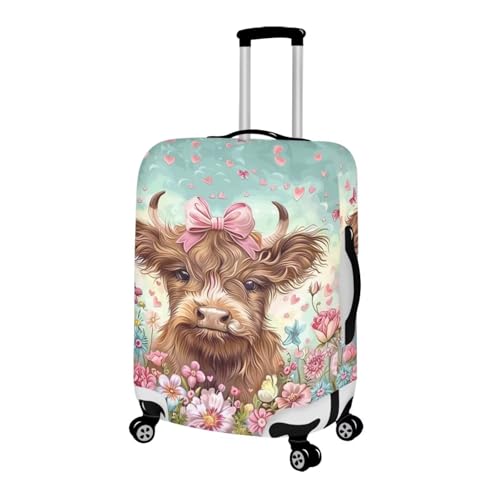 Highland Cow Suitcase Cover Flower Suitcase Protector Fits 30 (XL(for 30-32 inch luggage) / Highland Cow Flower)