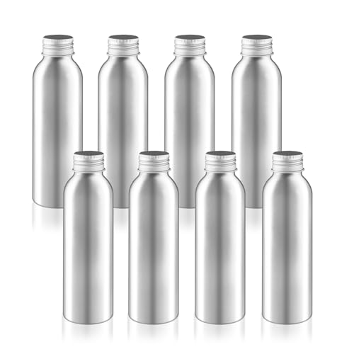 8 Pcs 150ml 5oz Aluminum Bottle Refillable Liquid Container Aluminum Vial Bottles with Screw Cap for Cosmetic Toiletries (5 fl oz)