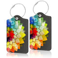 2 Pcs Luggage Tags for Suitcases PU Leather Luggage Tag with Privacy Cover Label Address Card and Durable Metal Ring Suitable for Suitcase Bag Handbags Backpacks Travel Accessories (Rainbow Flower)