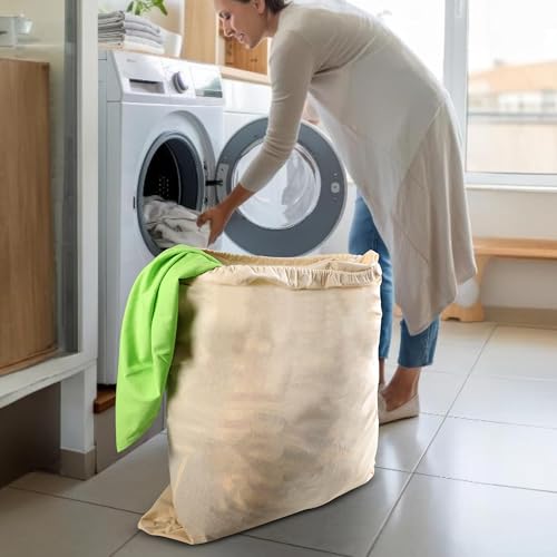 100% Cotton Laundry Bag with Drawstring Closure (Pack of 2)