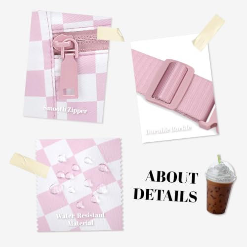 Pink Checkered Fanny Pack for Women Cross Body Bag for Concerts Travel (Checkered-Rose Pink / Large)