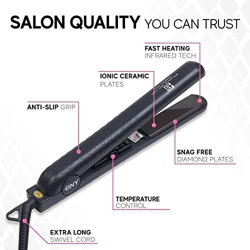 1.25 Inch Diamond Ceramic Flat Iron Hair Straightener (Black)