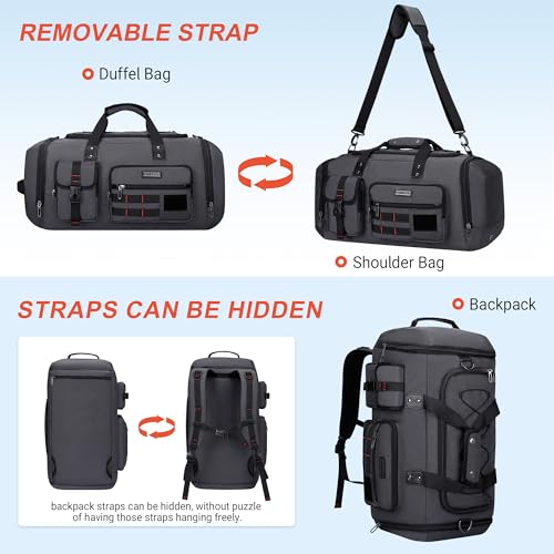 Duffle Bag for Men 3 in 1 Convertible 40L Nylon Gym Travel Backpack (Silvery Grey)