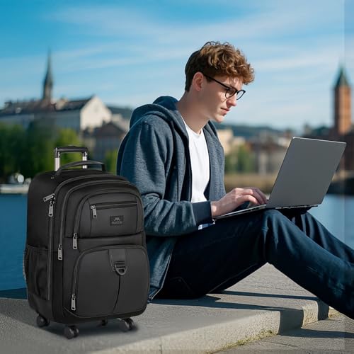 Rolling Backpack with 4 Wheels (Black / 17 inch)