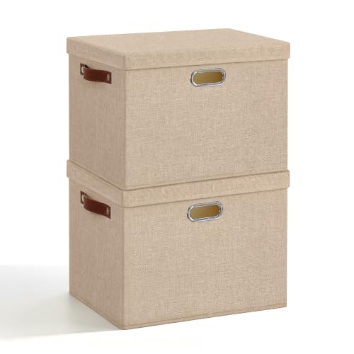 17" Large Fabric Storage Box with Lids (khaki / Large -2 Pack)