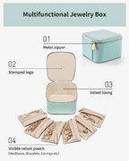 Travel Jewelry Organizer with Clear 6 Velvet Bags (6PCS-Lake Blue)
