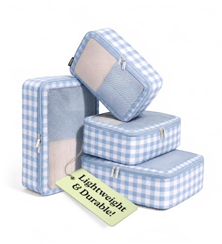 TSA Friendly Packing Cubes for Carry On (1. Blue Gingham / 4 Pack (Standard))