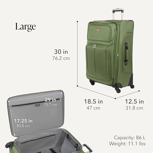 Sion Softside Expandable Spinner Luggage Durable Lightweight Travel Suitcase (3-Piece Set (Carry-On/Medium/Large) / Evergreen)