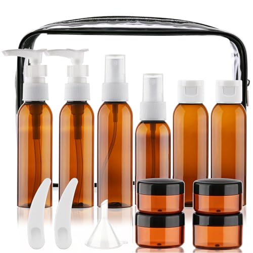 Travel Bottles for Toiletries 14 PCS TSA Approved Toiletry Bottles (J-Brown-14pcs)