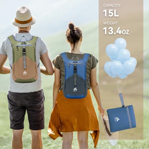 15L Small Hiking Backpack for Men Women Lightweight Packable Backpack Foldable Casual Daypack for Camping Travel Outdoor (Dark Blue)