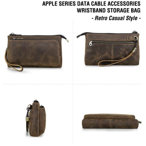 Electronic Organizer Zipper Bag Tech Kit (Vintage Dark Brown -【Fits Apple Accessories】- 2 / Electronic Storage Case - Sturdy Handmade)